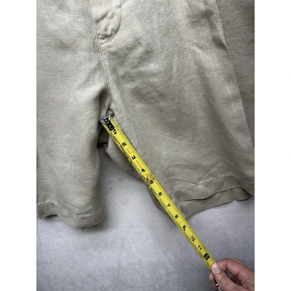 VTG Polo Ralph Lauren Linen Tyler Shorts Mens 40 Beige Pleated Chino Preppy